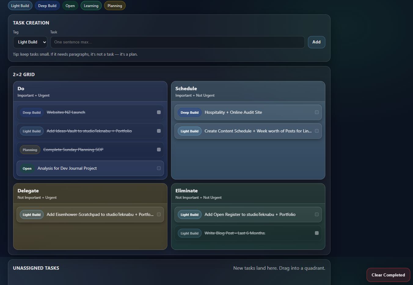 Eisenhower Matrix app preview showing four priority quadrants