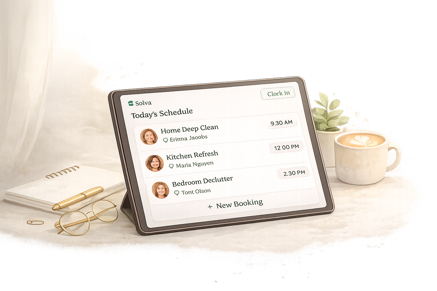 Solva schedule view showing today’s appointments